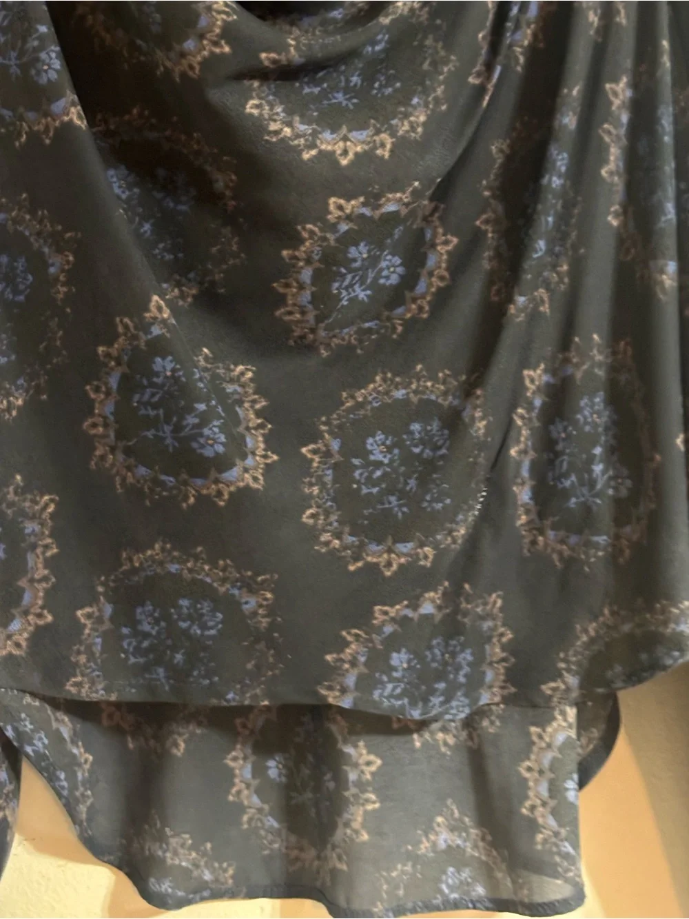 Free People Cowling Around Dark Grey Floral Cowl Neck Oversized Blouse S-M